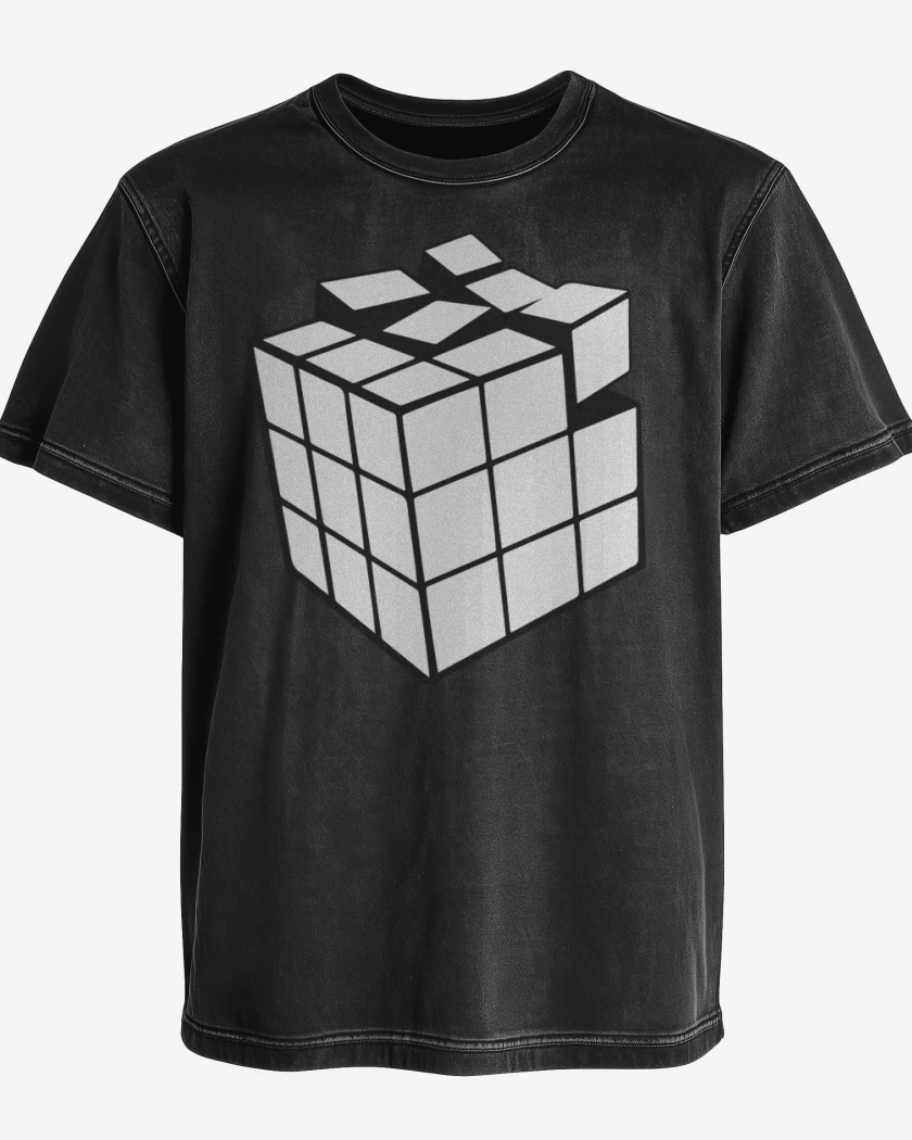 Polera desgastada Rubik blanco y negro