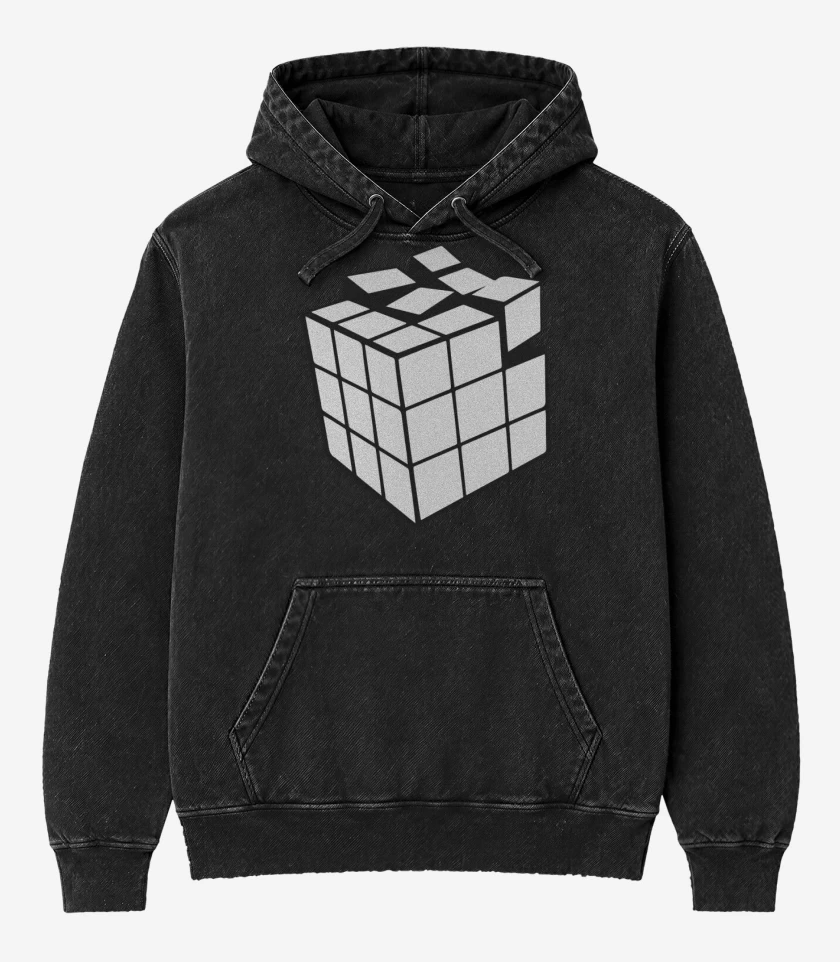 Poleron Canguro Acid Wash Negro de Rubik blanco y negro
