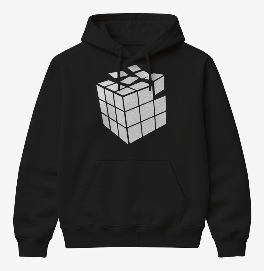 Poleron Canguro básico Negro de Rubik blanco y negro