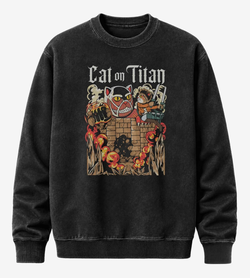 Poleron Polo Acid Wash Negro de Cat on Titan