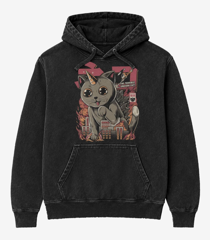 Poleron Canguro Acid Wash Negro de Catjira