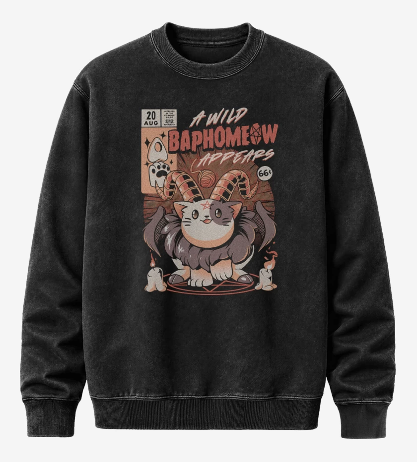 Poleron Polo Acid Wash Negro de Baphomeow