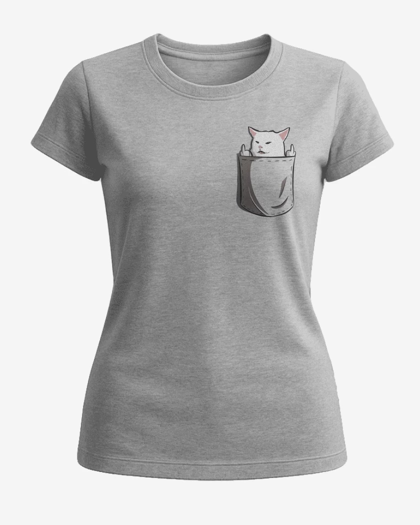 Polera de Mujer Gris Melange de Gatito Ñe