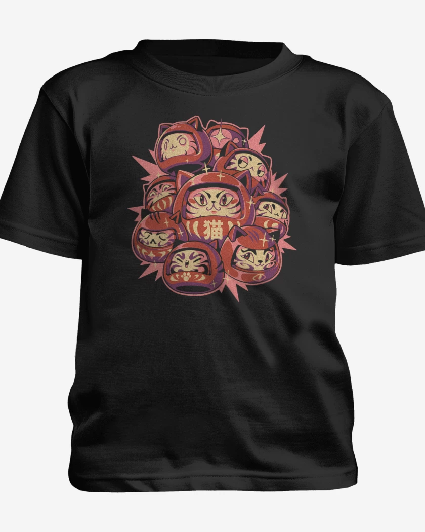 Polera de niño Negro de Gatitos Daruma