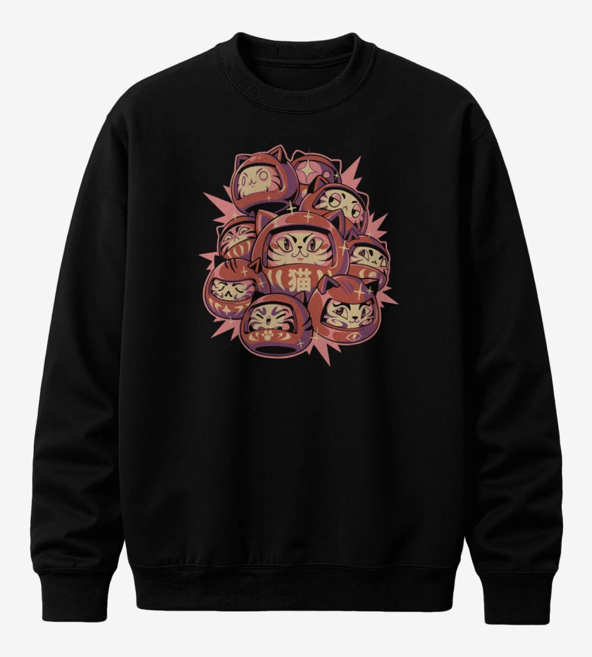 Poleron polo Negro de Gatitos Daruma