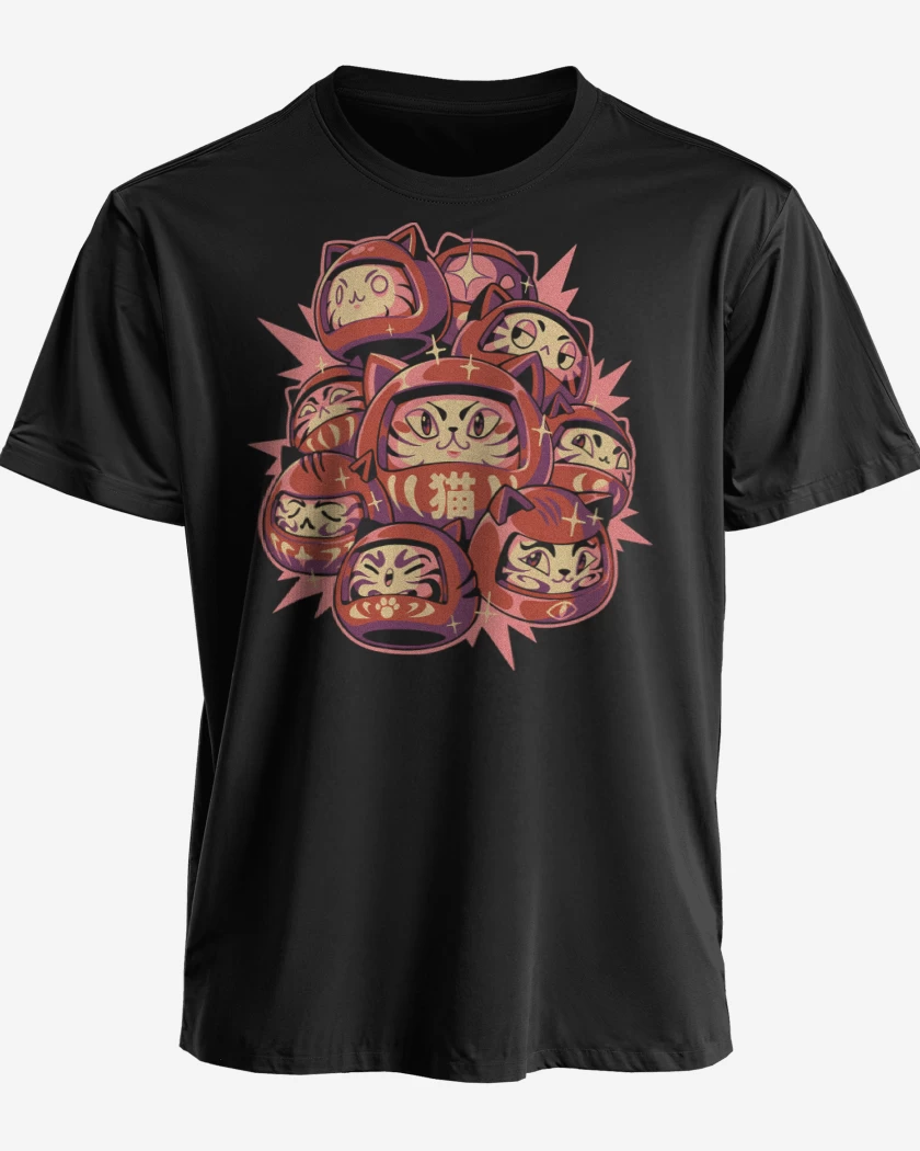 Polera premium Negro de Gatitos Daruma