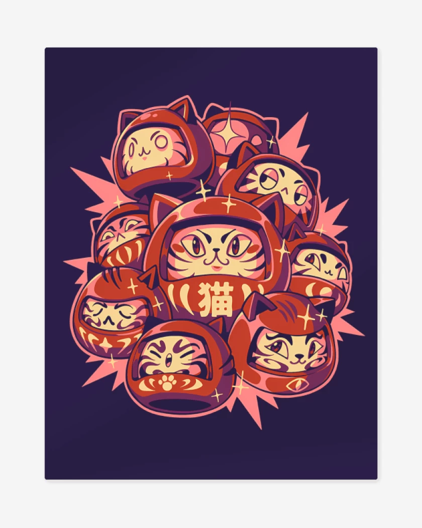 Print metalico Morado de Gatitos Daruma