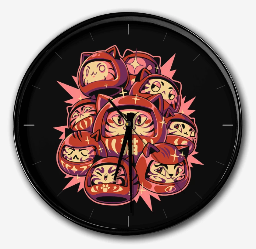 Reloj Negro de Gatitos Daruma
