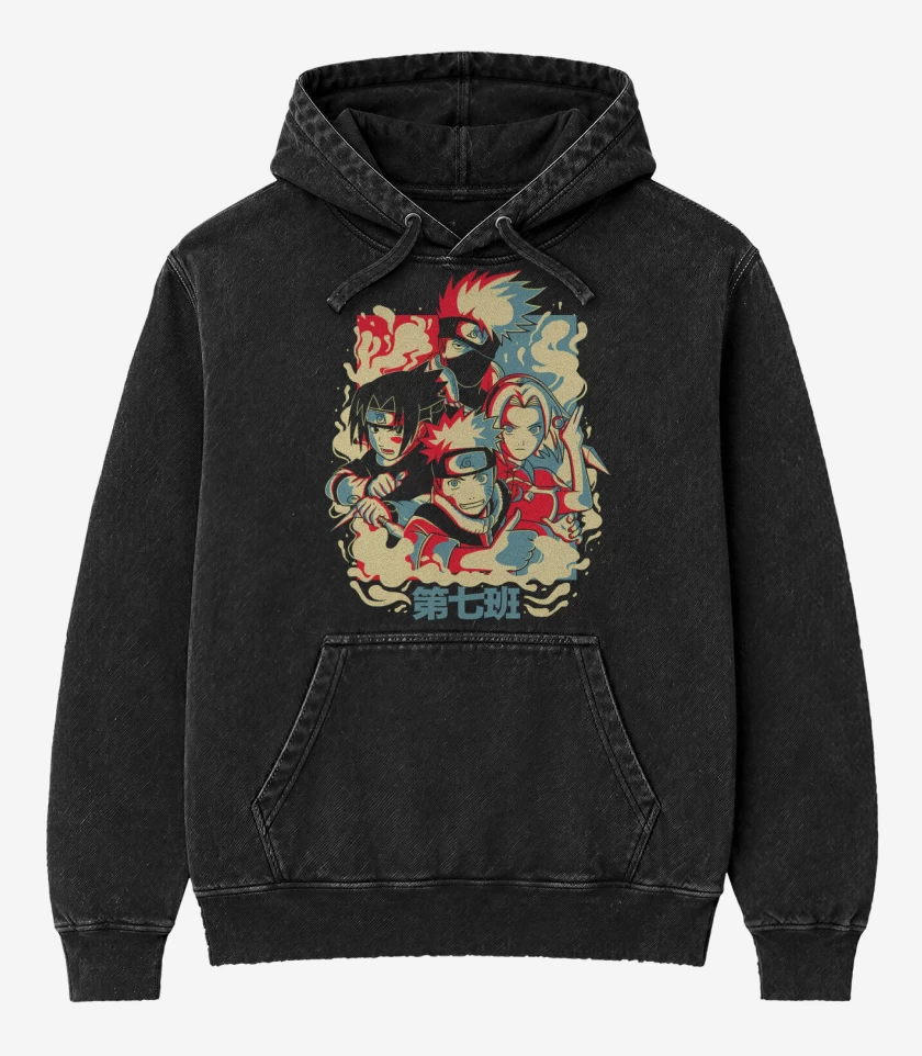 Poleron Canguro Acid Wash Negro de Equipo 7 Peque