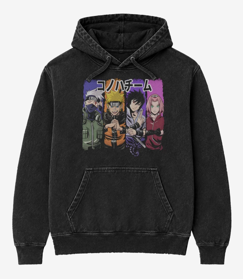 Poleron Canguro Acid Wash Negro de Equipo 7 Shippuden 