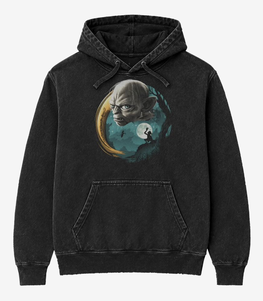 Poleron Canguro Acid Wash Negro de Pasa el anillo