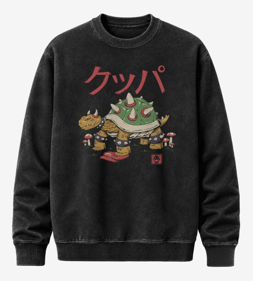 Poleron Polo Acid Wash Negro de Bowser Tortuga Demoniaca