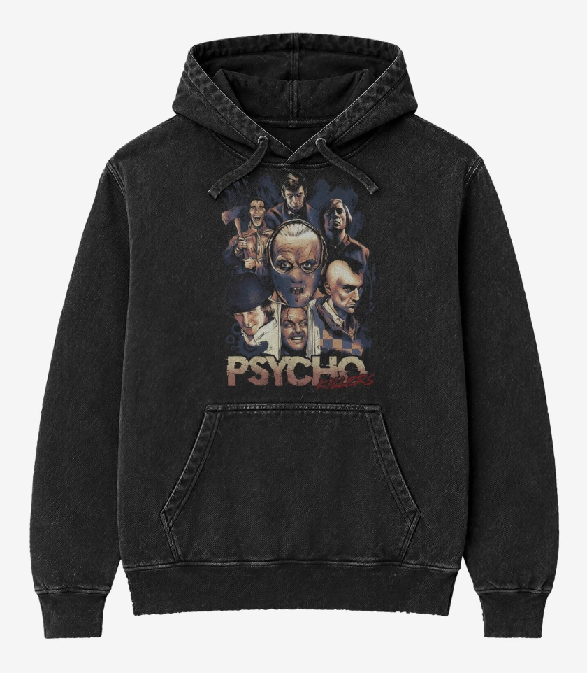 Poleron Canguro Acid Wash Negro de Pyscho Killers