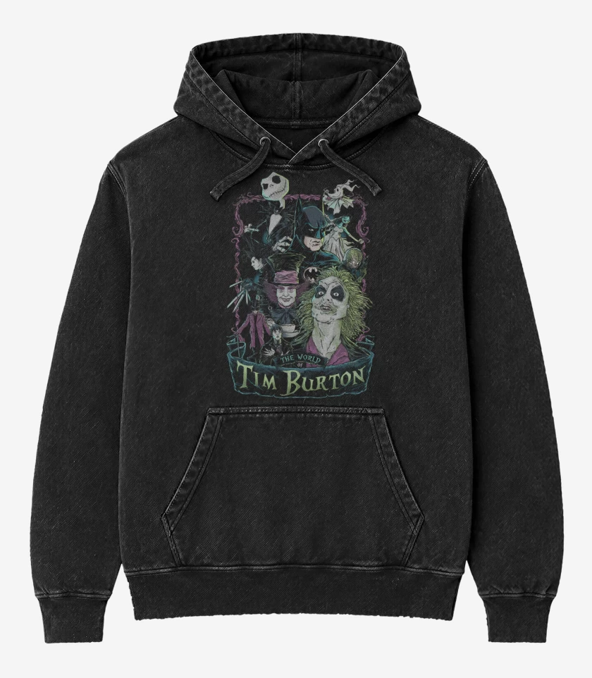 Poleron Canguro Acid Wash Negro de El Mundo de Tim Burton 