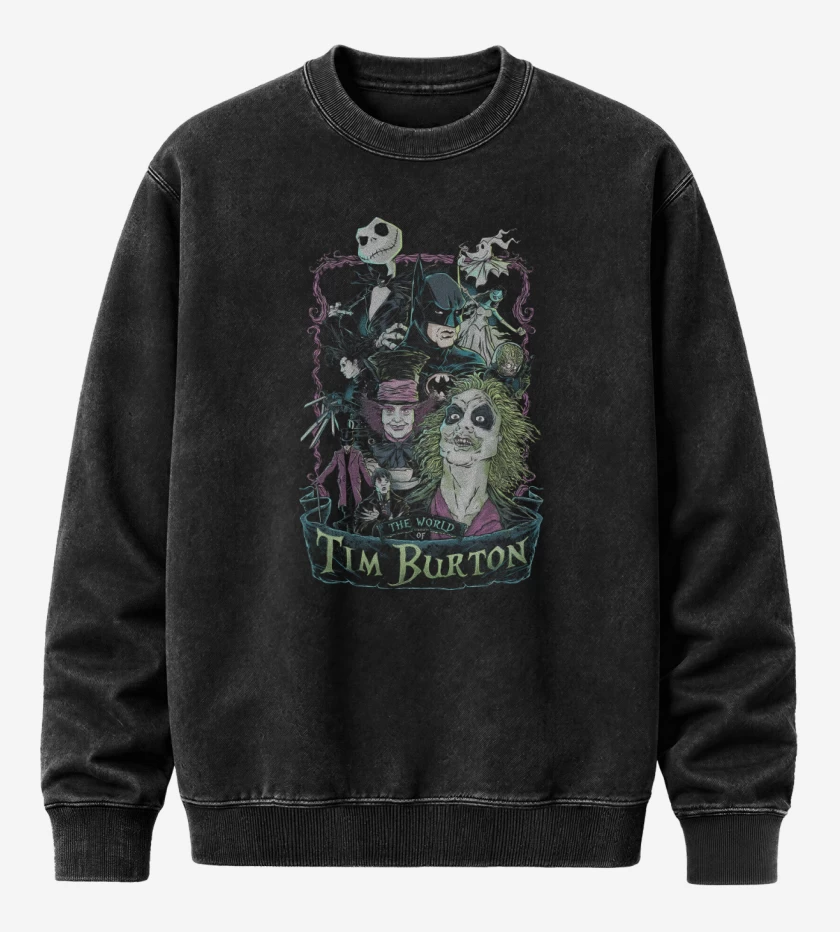 Poleron Polo Acid Wash Negro de El Mundo de Tim Burton 