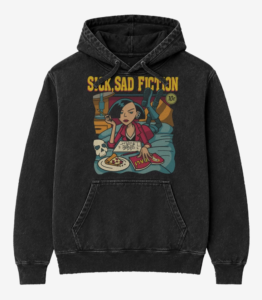 Poleron Canguro Acid Wash Negro de Sick Sad Fiction