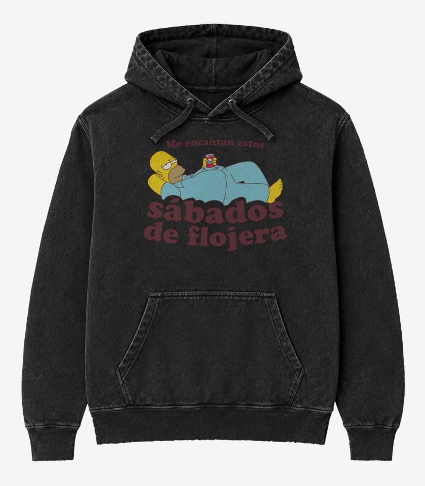 Poleron Canguro Acid Wash Negro de Sábados de Flojera