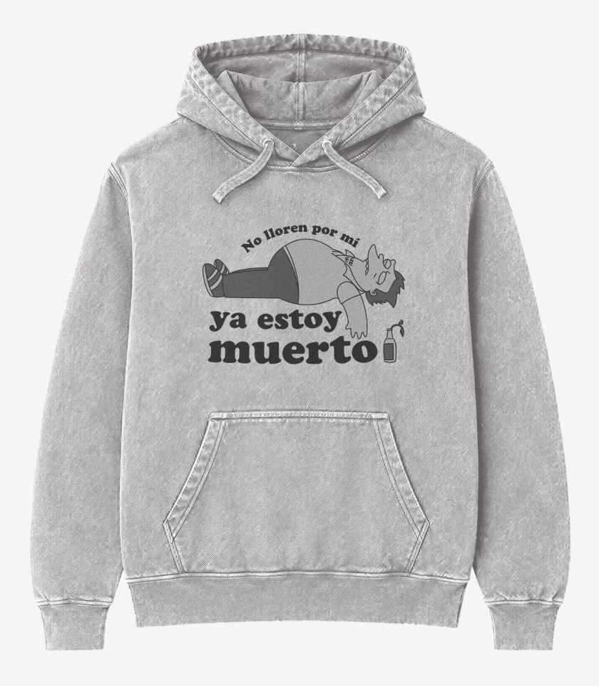 Poleron Canguro Acid Wash Gris Melange de Ya Estoy Muerto