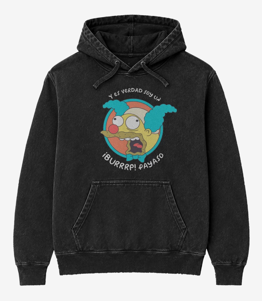 Poleron Canguro Acid Wash Negro de Soy un Payaso