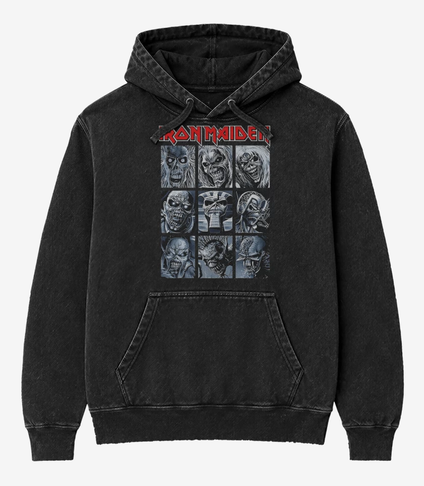 Poleron Canguro Acid Wash Negro de Iron Maiden Eddies