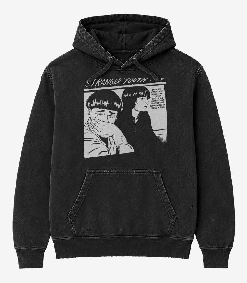 Poleron Canguro Acid Wash Negro de Stranger Youth