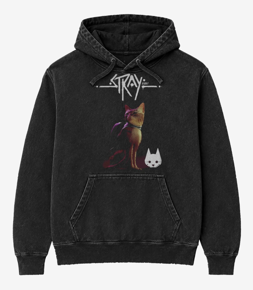 Poleron Canguro Acid Wash Negro de Gatito Stray