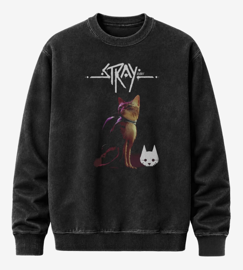 Poleron Polo Acid Wash Negro de Gatito Stray