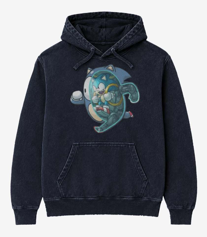Poleron Canguro Acid Wash Azul Marino de Fall Sonic