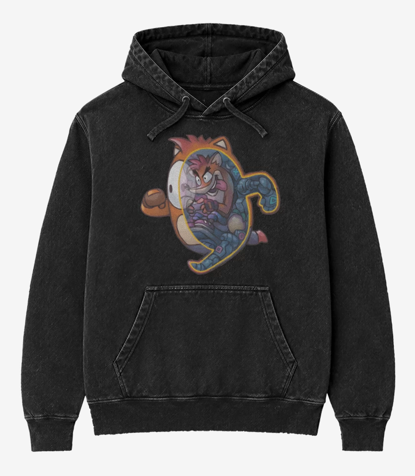 Poleron Canguro Acid Wash Negro de Fall Crash