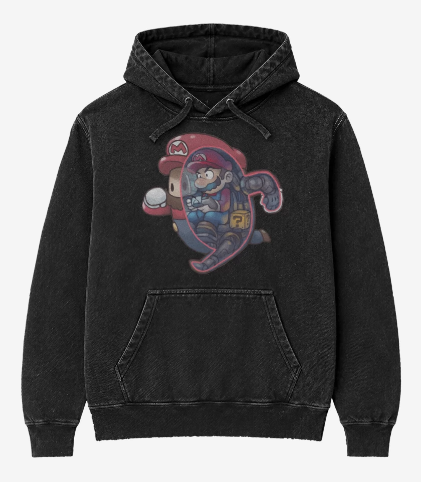 Poleron Canguro Acid Wash Negro de Fall Bigote