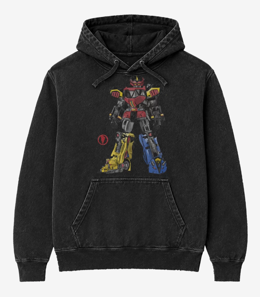 Poleron Canguro Acid Wash Negro de Mighty Morphin Megazord