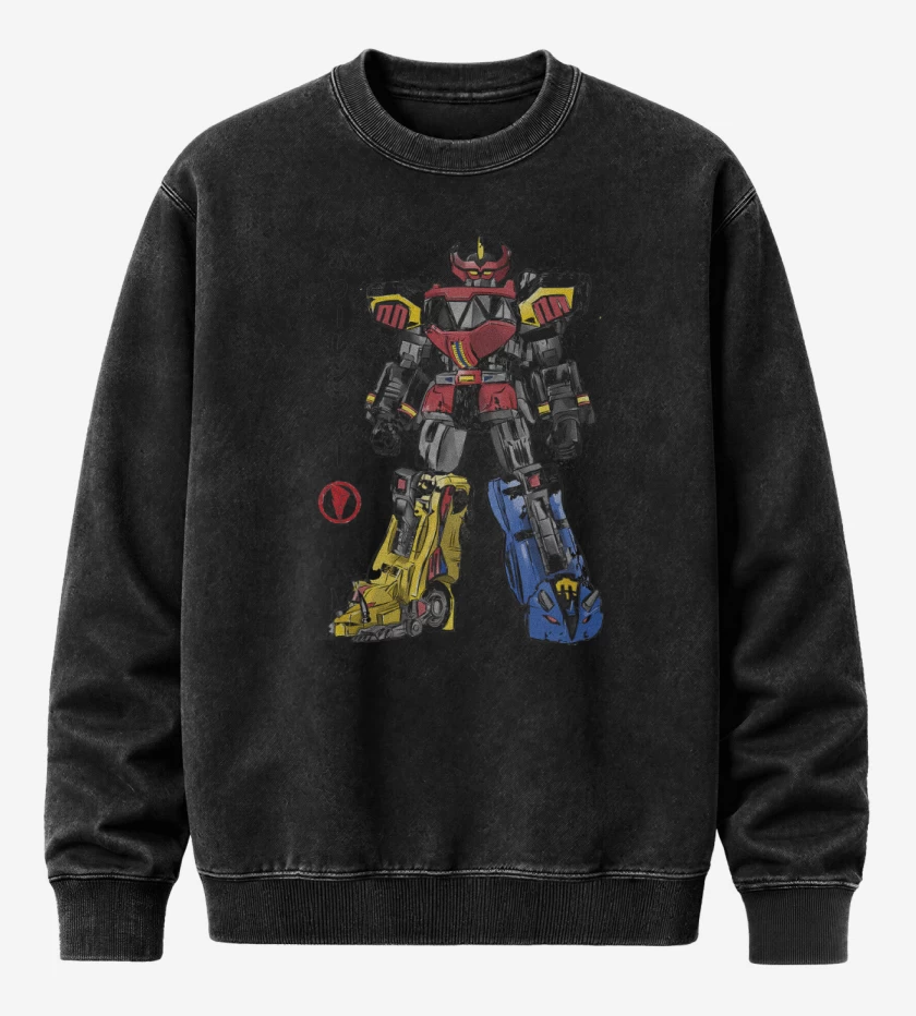 Poleron Polo Acid Wash Negro de Mighty Morphin Megazord