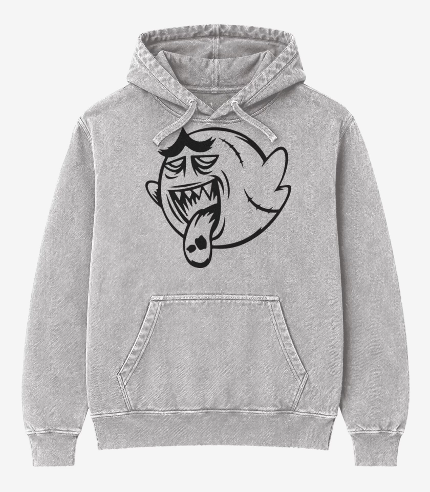 Poleron Canguro Acid Wash Gris Melange de Boo Zombie