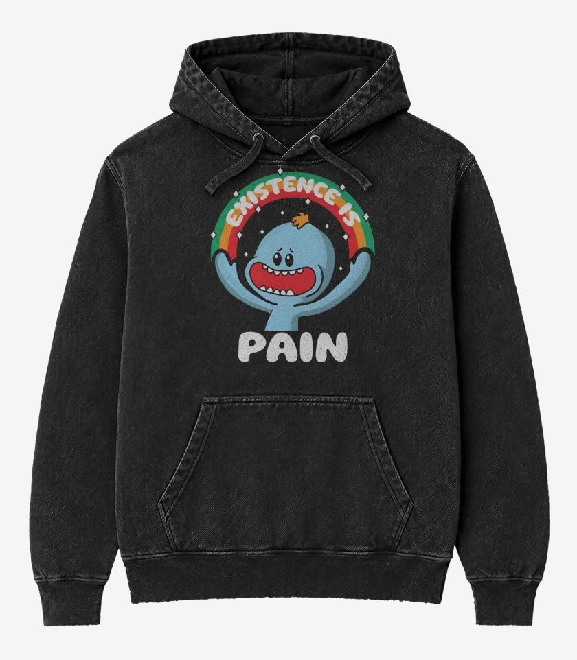 Poleron Canguro Acid Wash Negro de Existence is Pain 