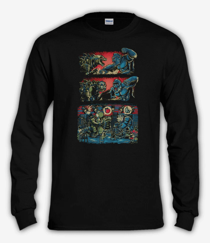 Polera manga larga Negro de Yoshizila vs DonKing Kong