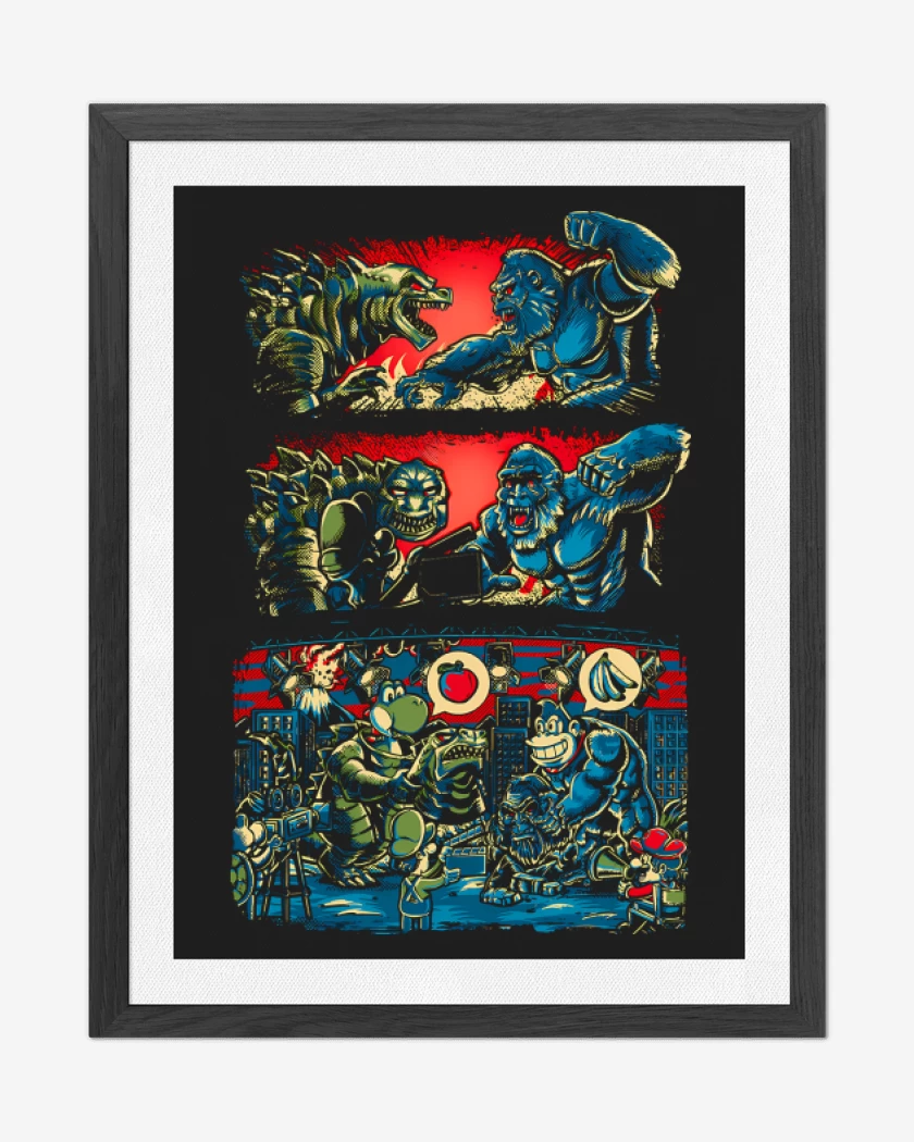 Cuadro decorativo Negro de Yoshizila vs DonKing Kong