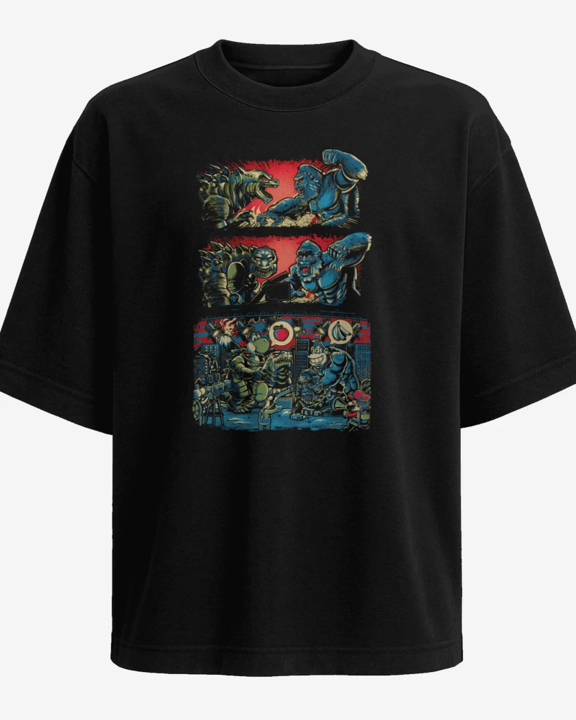 Polera Oversize Negro de Yoshizila vs DonKing Kong