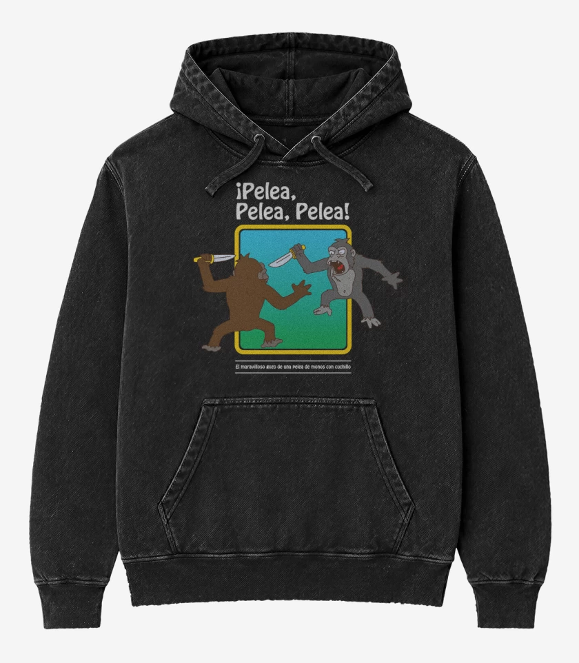 Poleron Canguro Acid Wash Negro de Pelea Pelea Pelea