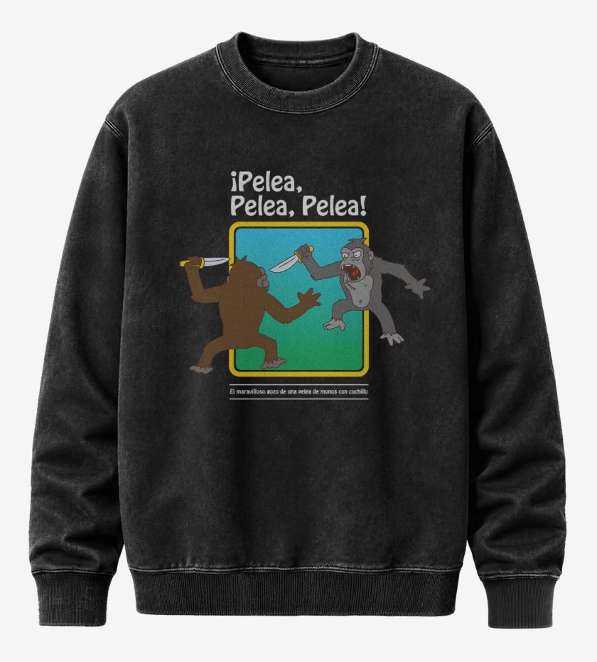 Poleron Polo Acid Wash Negro de Pelea Pelea Pelea