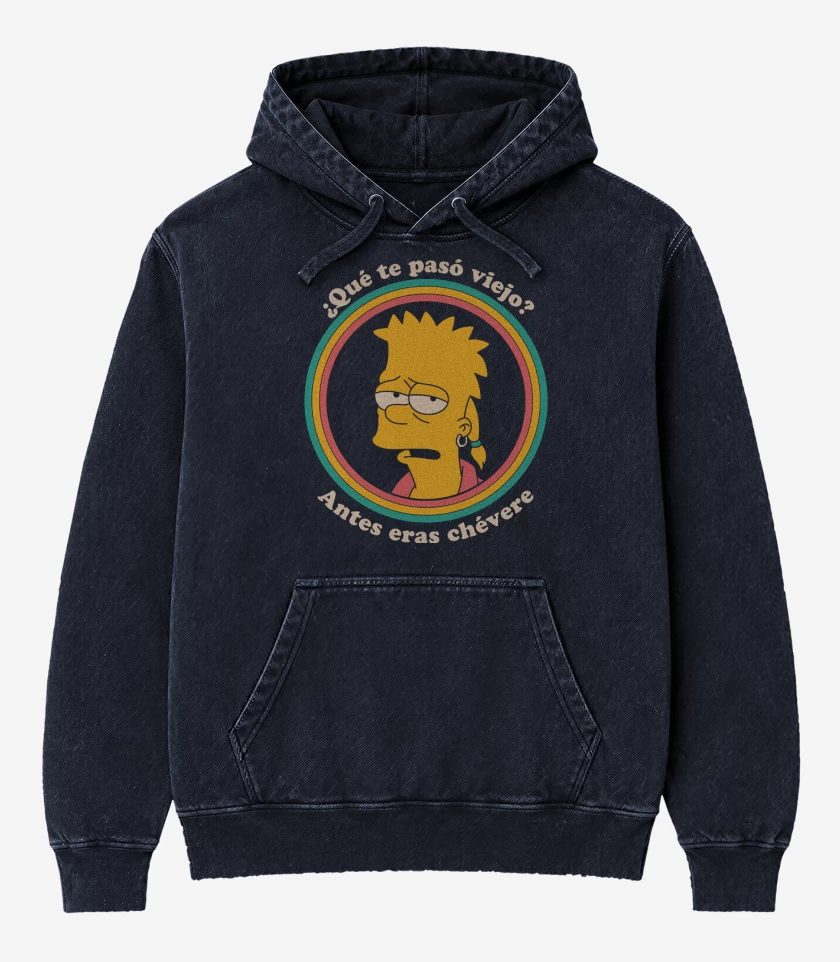 Poleron Canguro Acid Wash Azul Marino de Antes eras Chévere