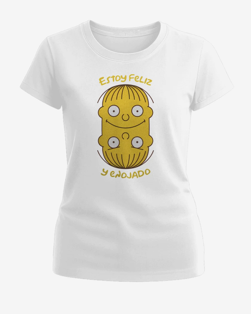 Polera de Mujer Blanco de Estoy Feliz y Enojado