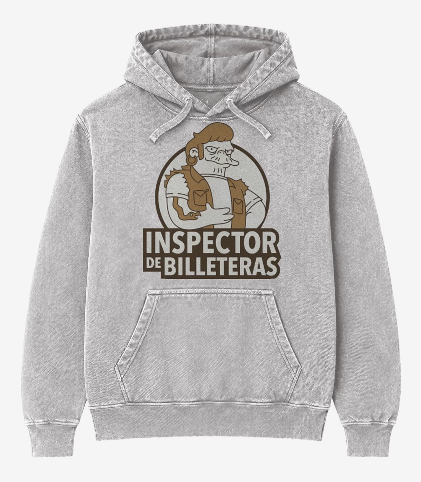 Poleron Canguro Acid Wash Gris Melange de Inspector de Billeteras