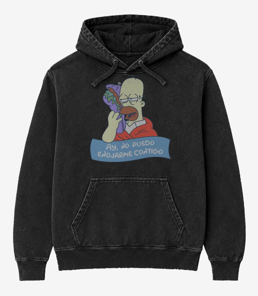 Poleron Canguro Acid Wash Negro de No Puedo Enojarme Contigo