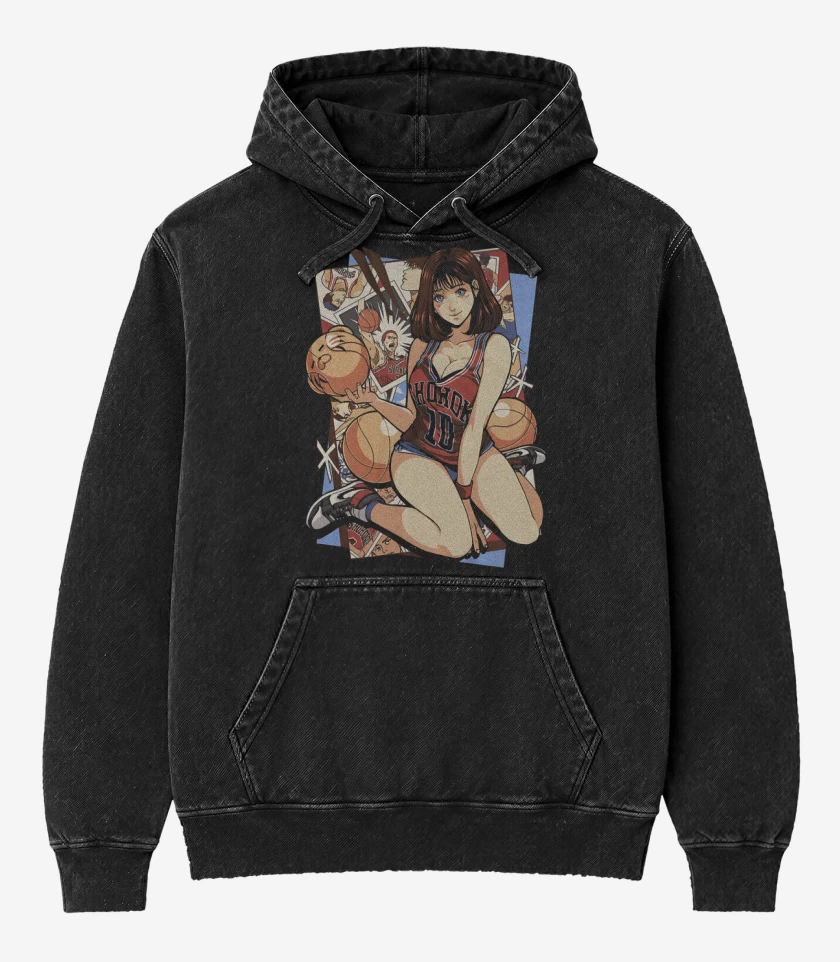 Poleron Canguro Acid Wash Negro de Haruko Akagi