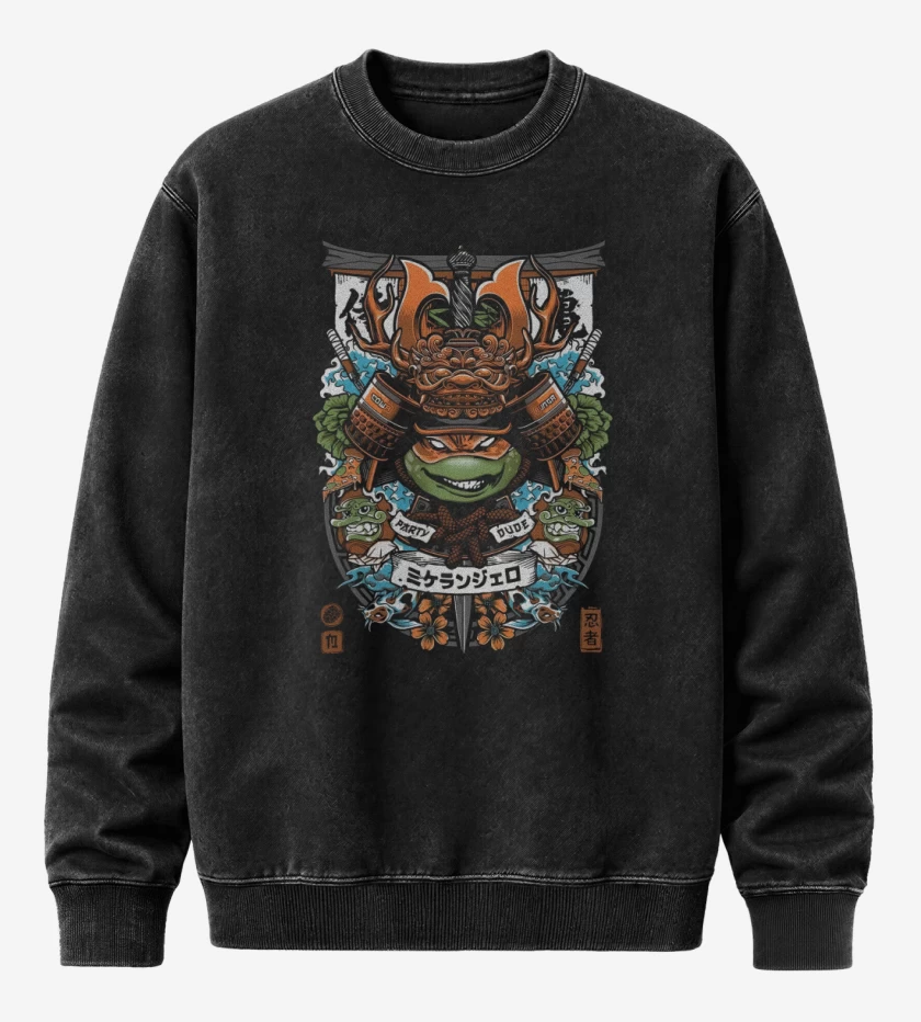 Poleron Polo Acid Wash Negro de Michelangelo Samurai 