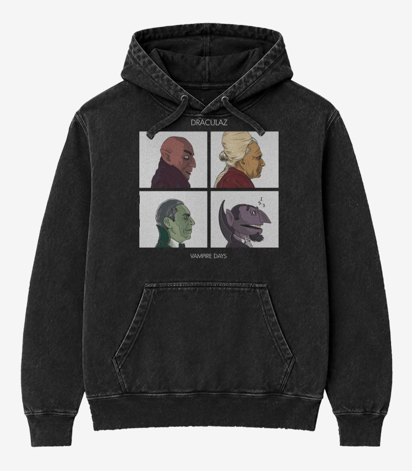 Poleron Canguro Acid Wash Negro de Vampire Days