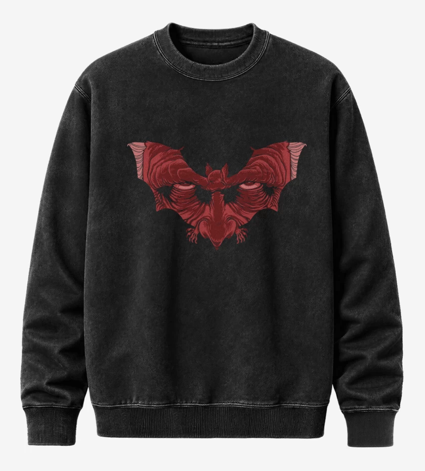 Poleron Polo Acid Wash Negro de Dracula Murciélago