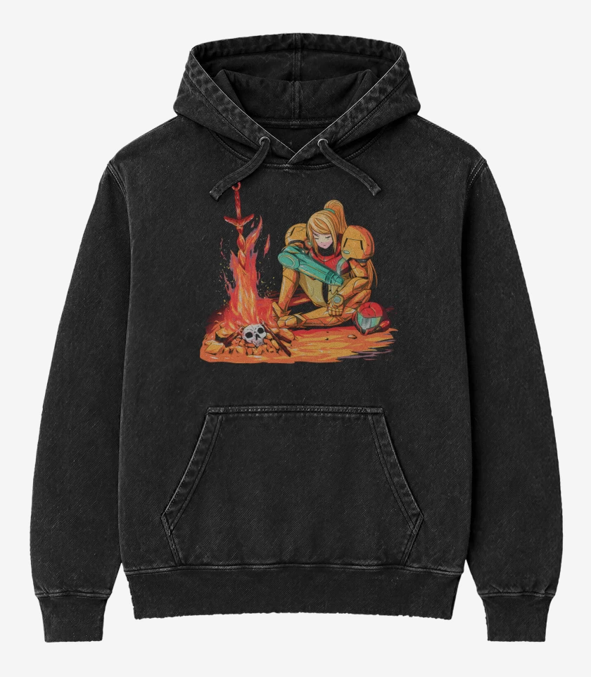 Poleron Canguro Acid Wash Negro de Metroidsouls