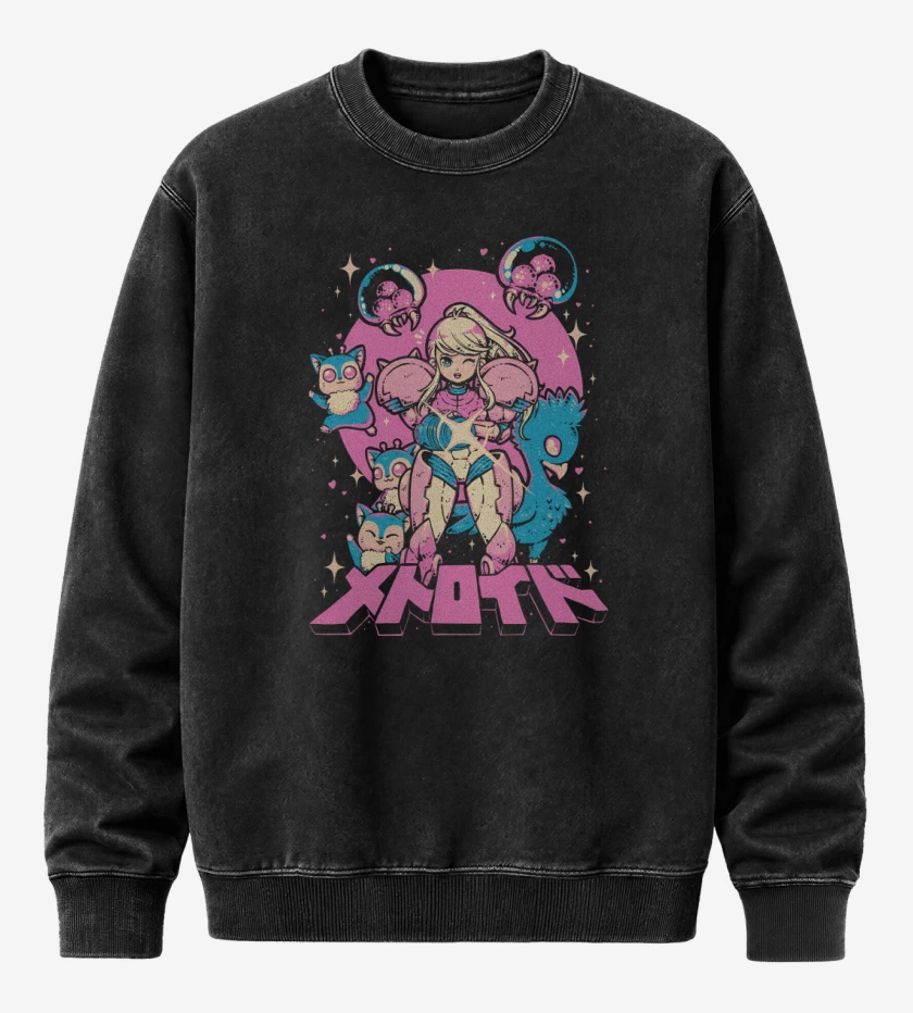 Poleron Polo Acid Wash Negro de Samus Kawaii