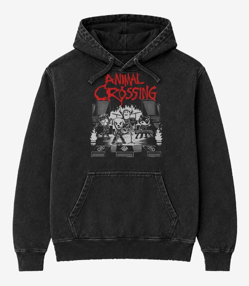 Poleron Canguro Acid Wash Negro de Animal Crossing Live